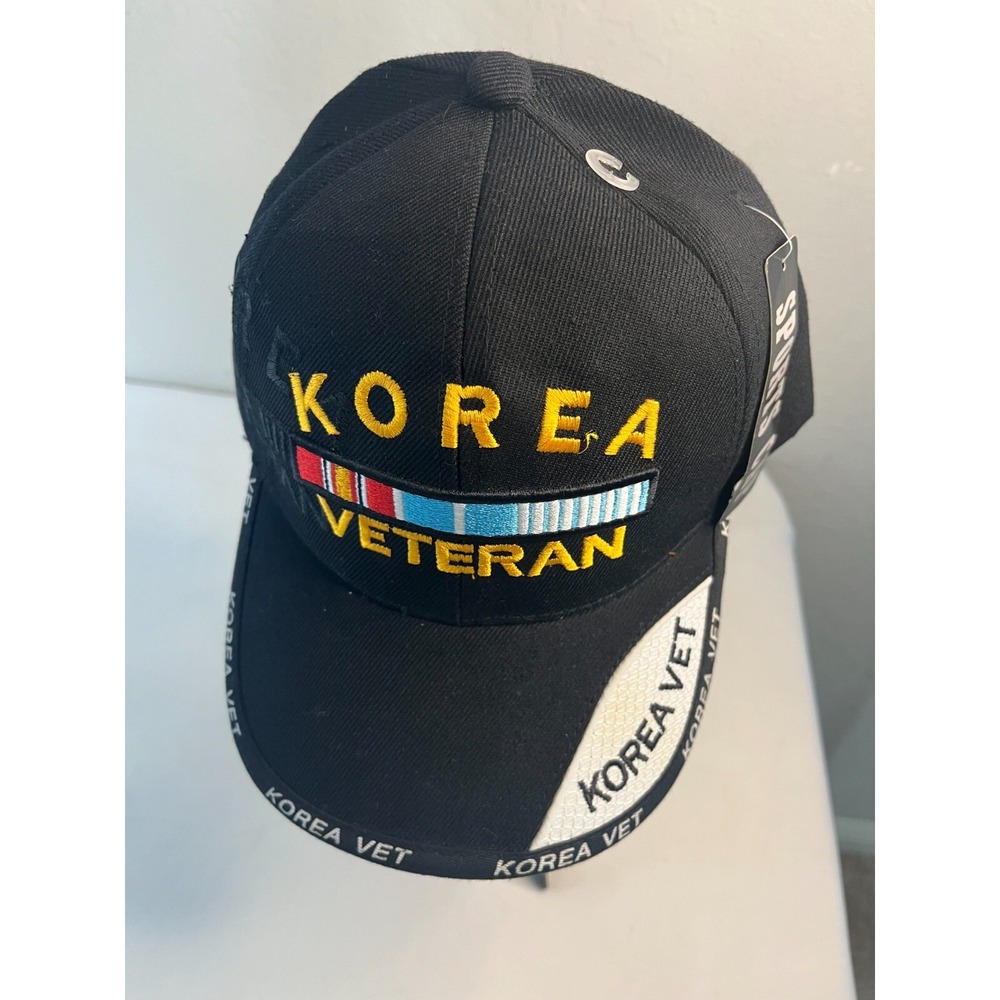 Korea Korean Vet Veteran Ribbon Black Adjustable‎ Embroidered Cap Hat